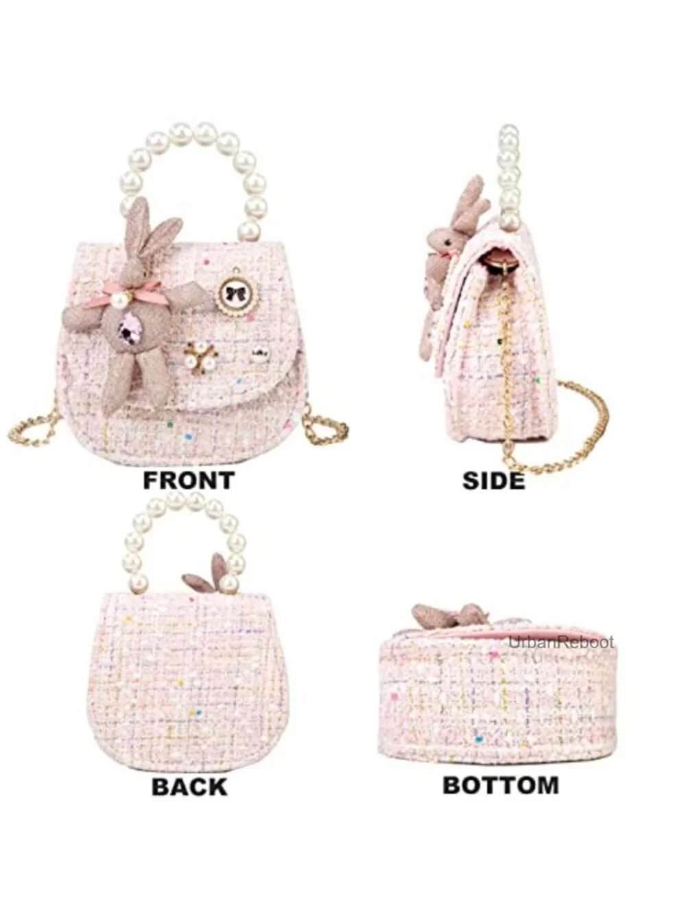 Girls Bunny Crown Crossbody Bag Pearl Handle Mini Purse